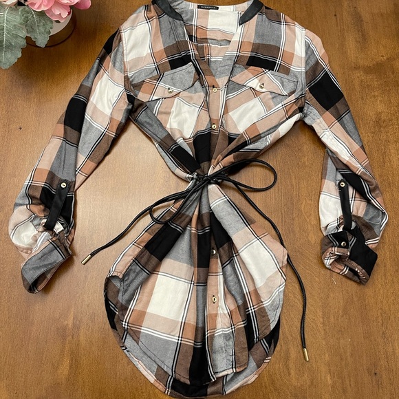 Plaid Tie Up Weekend Casual Dress - Picture 1 of 4